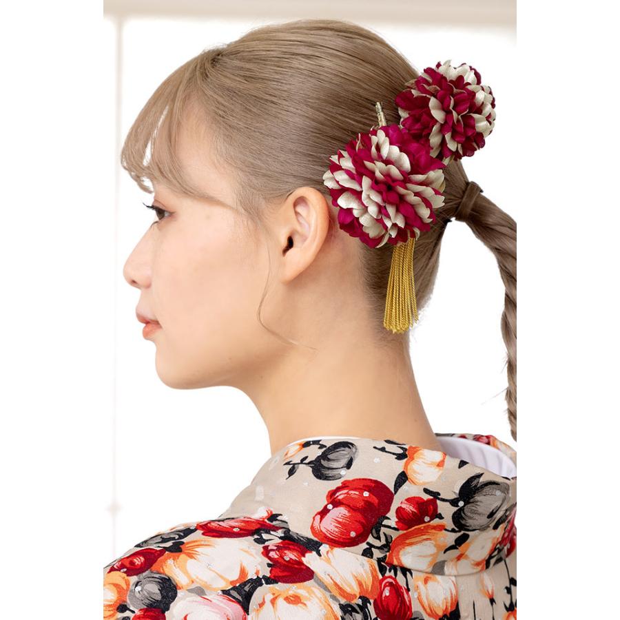 SOUBIEN（創美苑） 髪飾り 2点セット 赤 レッド 金 ピンポンマム 花