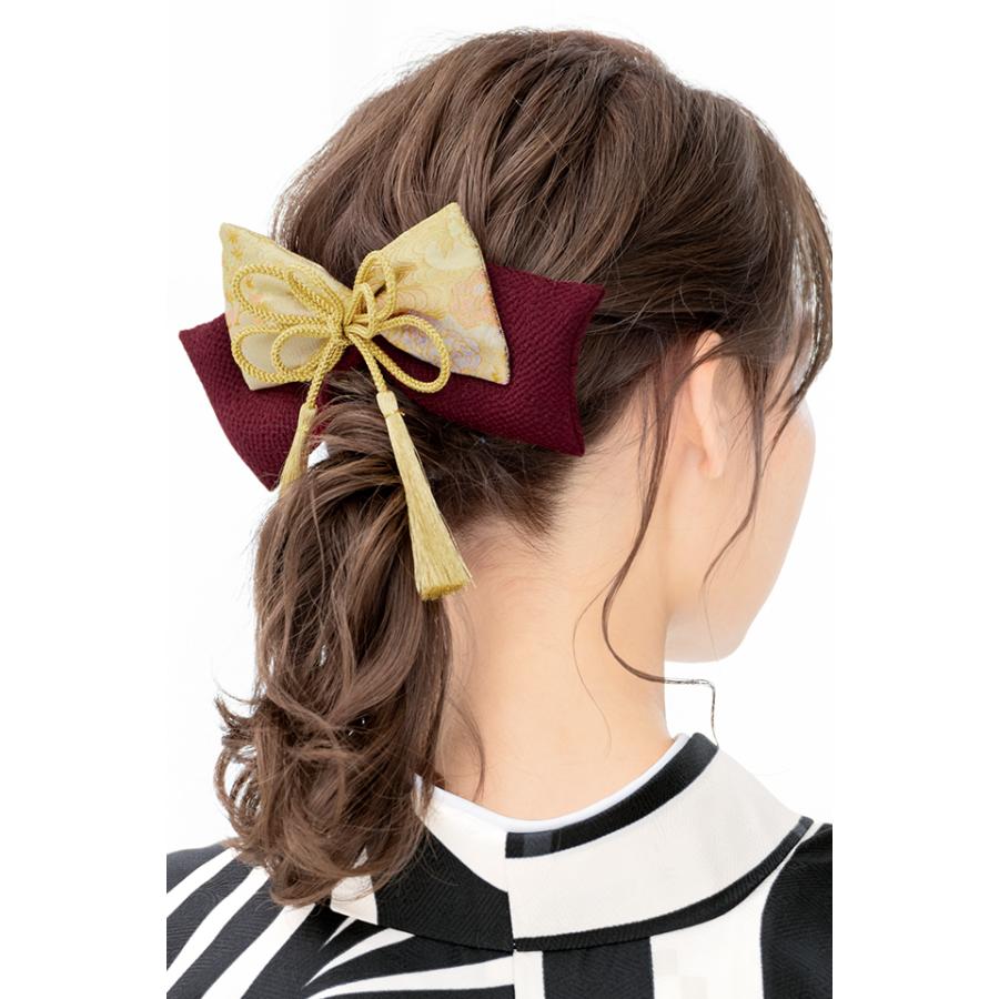 髪飾り リボン 卒業式 和装 暗赤色 ディープレッド 金色 房紐飾り 金襴緞子 縮緬 ちりめん ぷっくり 髪留め 成人式 振袖 袴 ヘアアクセサリー 日本製 Kaz6125tw 3116 きもの館 創美苑 通販 Yahoo ショッピング