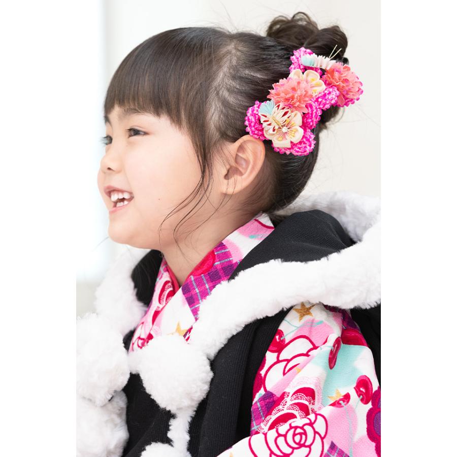 ひなままさま専用 七五三髪飾りセット かのこ＆チンころ⑦はねず色×桜色6-62 ひなままさま専用 七五三髪飾りセット かのこ＆チンころ⑦はねず色×