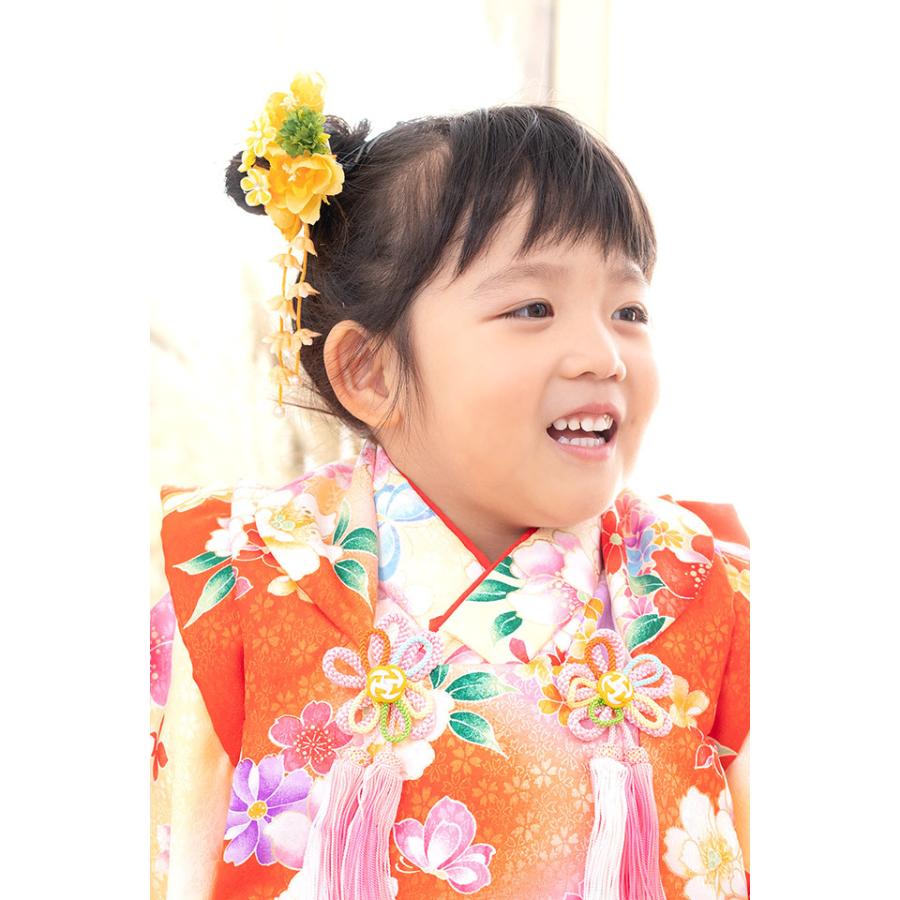 SOUBIEN 七五三 髪飾り 3歳 黄色 イエロー 橙色 梅 花 フラワー