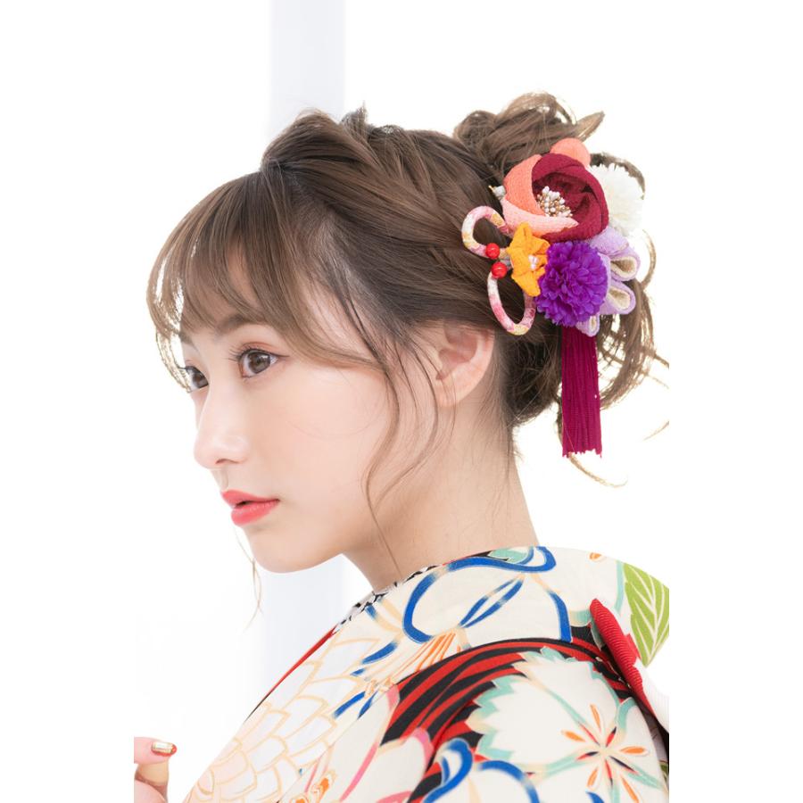 SOUBIEN（創美苑） 髪飾り 2点セット 紫 パープル 椿 桜 ピンポンマム