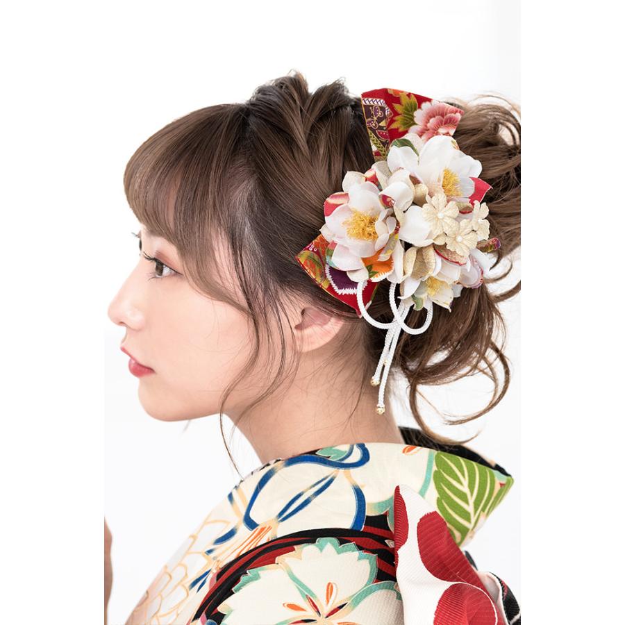 髪飾り 白系 ホワイト 赤 牡丹 ぼたん 花 オーガンジー 和柄 リボン 組紐 コーム 髪留め 成人式向け 卒業式向け 振袖向け 袴向け ヘアアクセサリー 日本製 Kaz6608t 3234 きもの館 創美苑 通販 Yahoo ショッピング