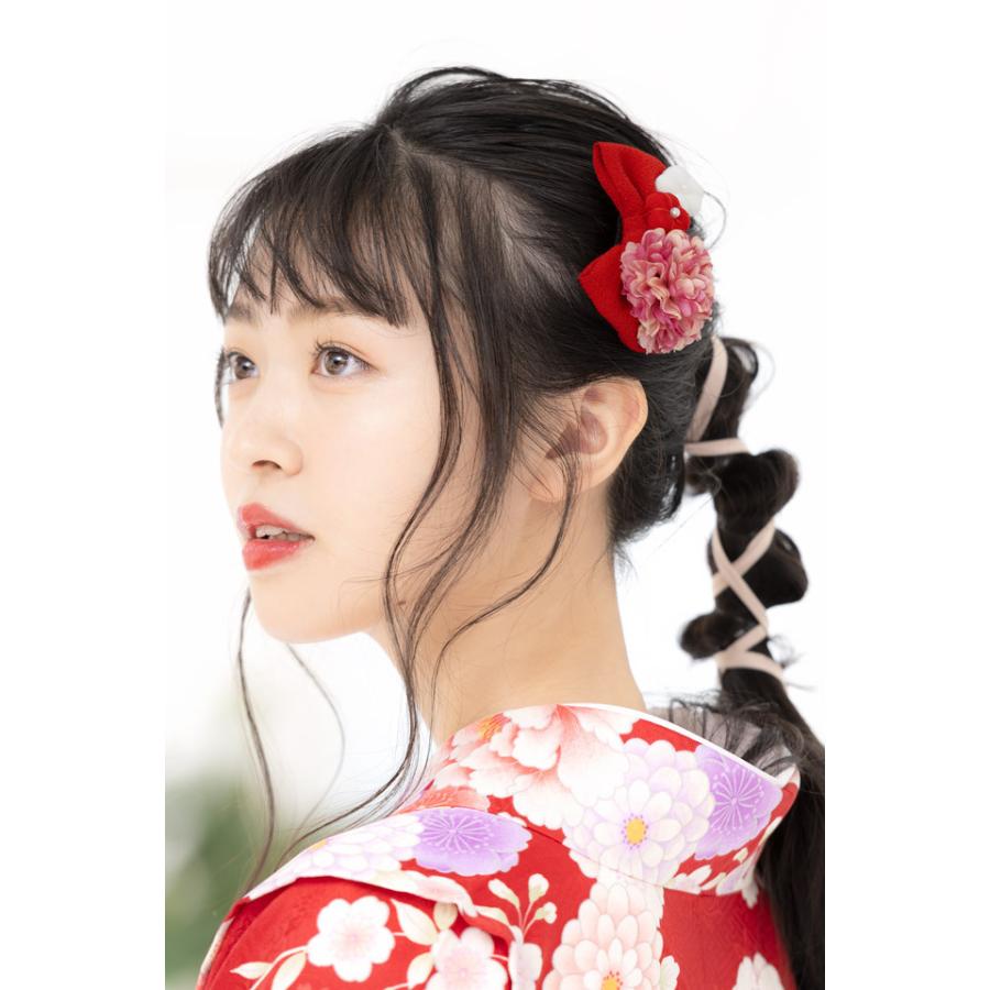 髪飾り 赤系 レッド 薄紫色 リボン ピンポンマム 菊 梅 花 フラワー 縮緬 ちりめん 小さめ 卒業式向け 袴向け 浴衣向け 七五三向け ヘアアクセサリー 日本製 Kaz6637sm 3093 きもの館 創美苑 通販 Yahoo ショッピング