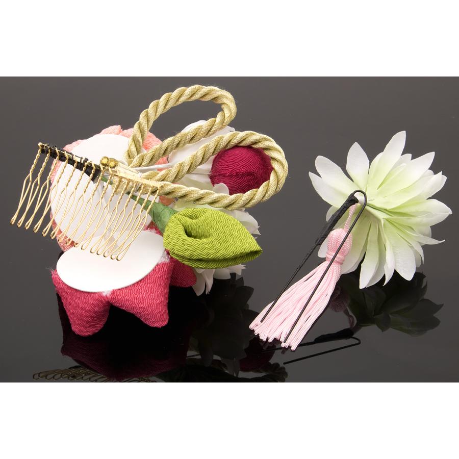 SOUBIEN（創美苑） 髪飾り 2点セット ピンク系 白 椿 ピンポンマム 花