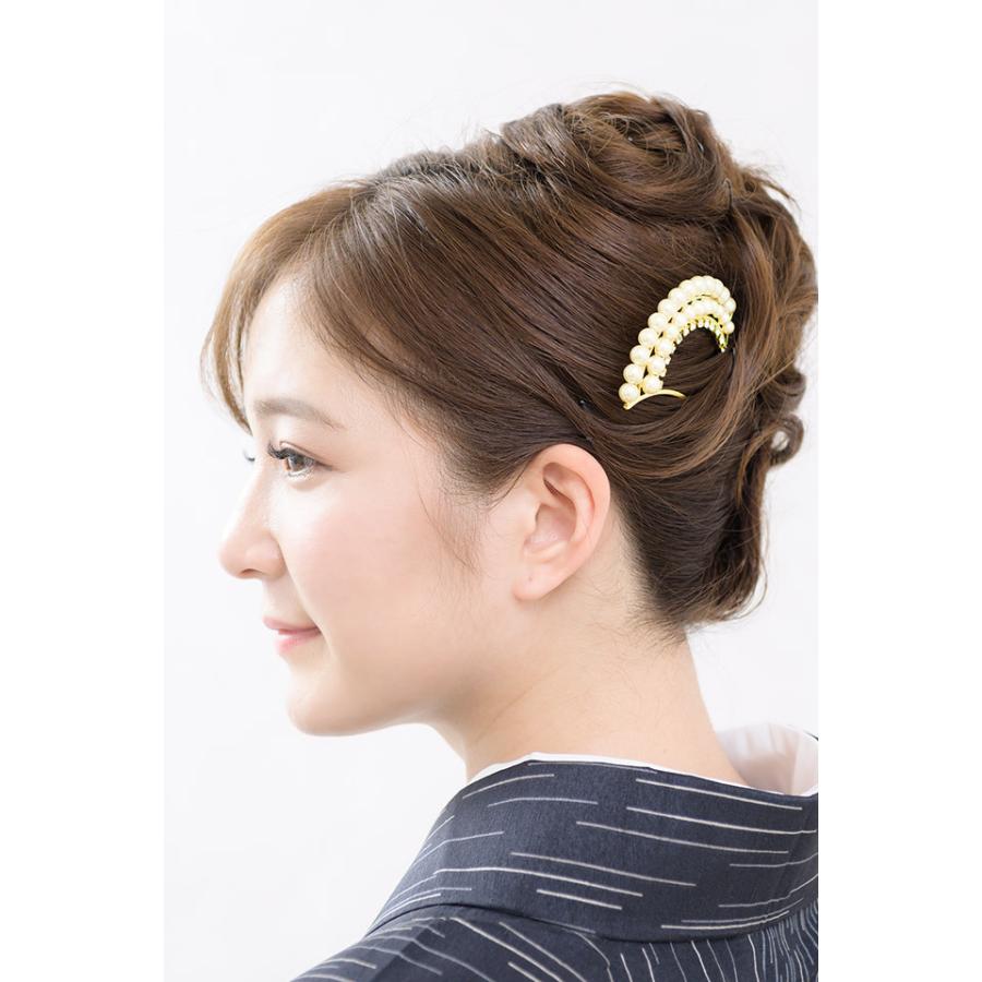 SOUBIEN バチ型簪 金色 ゴールド フェイクパール クリスタル
