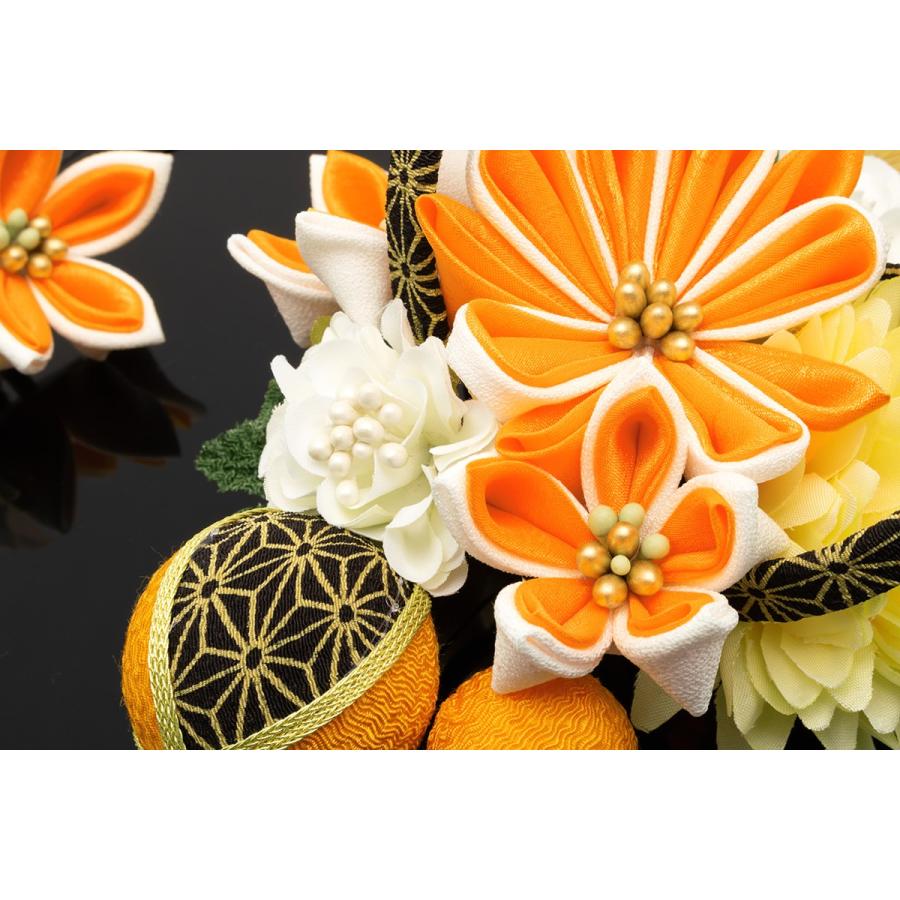 髪飾り 成人式 つまみ細工 黄色 2点セット 橙色 菊 ピンポンマム 花