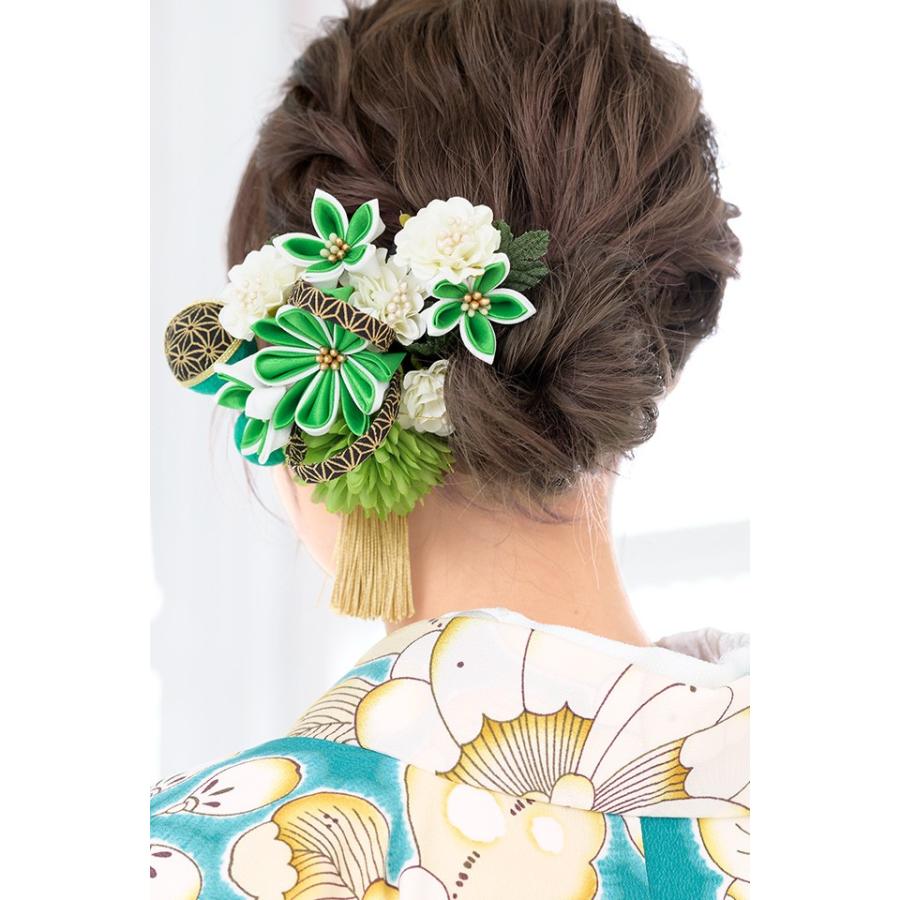 SOUBIEN（創美苑） 髪飾り成人式 2点セット 緑系 菊 ピンポンマム 花