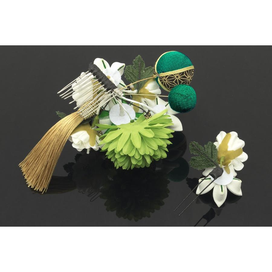 SOUBIEN（創美苑） 髪飾り成人式 2点セット 緑系 菊 ピンポンマム 花