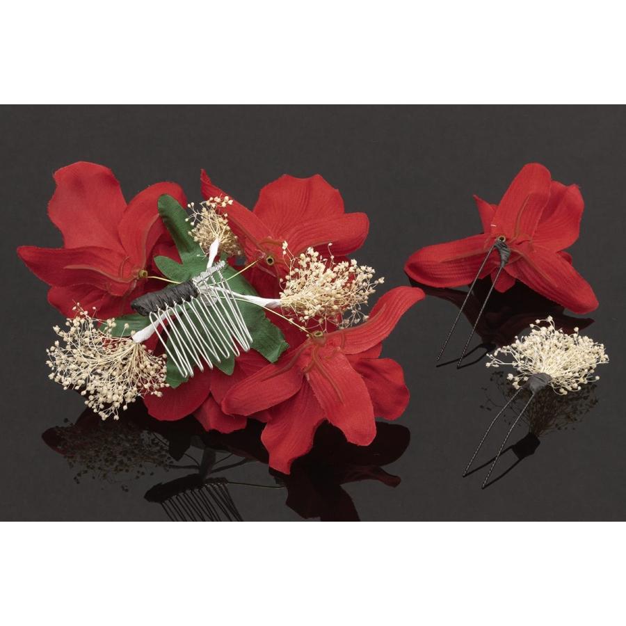 累計販売2万枚突破 髪飾り 和装 卒業式 成人式 振袖 袴姿 3点セット レッド 赤 薔薇 バラ かすみ草 小花 フラワー コサージュ Uピン コーム 髪留め ヘアアク 当日出荷 Carlavista Com