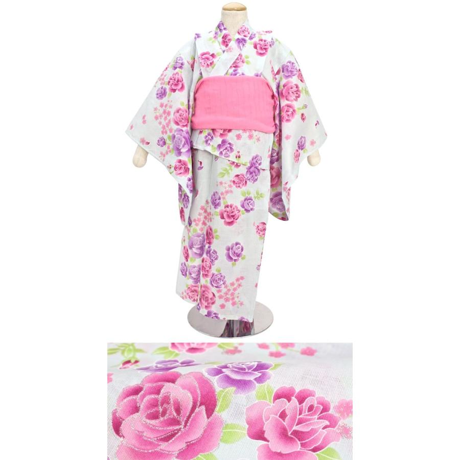 SOUBIEN（創美苑） 浴衣 子供 キッズ 単品 水色 ライトブルー 薔薇