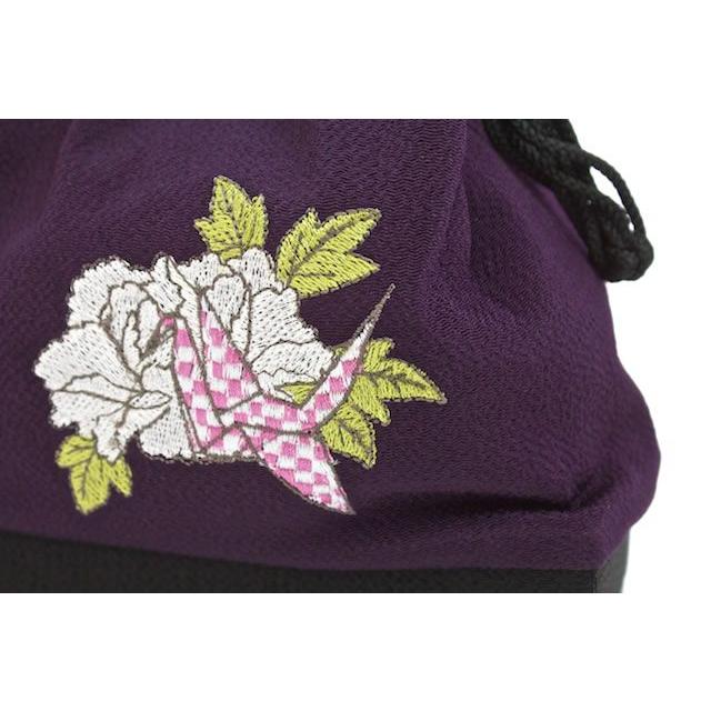 SOUBIEN（創美苑） 巾着バッグ 袴 振袖 浴衣 七五三 紫 刺繍 折鶴 牡丹