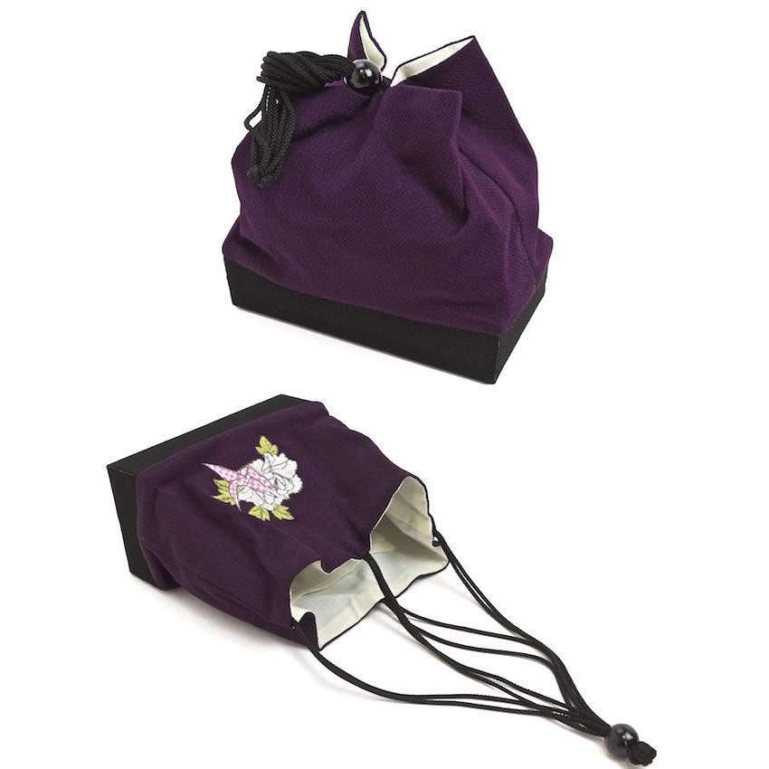SOUBIEN（創美苑） 巾着バッグ 袴 振袖 浴衣 七五三 紫 刺繍 折鶴 牡丹