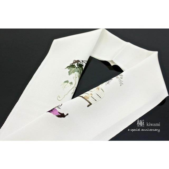 半襟 刺繍 正絹 手刺繍 薄ベージュ 鈴虫 萩 虫かご 小紋 紬 カジュアル 着物 半衿 日本製 SOUBIEN（創美苑） 半衿 半襟 刺繍 正絹 薄ベージュ 鈴虫 萩 虫かご