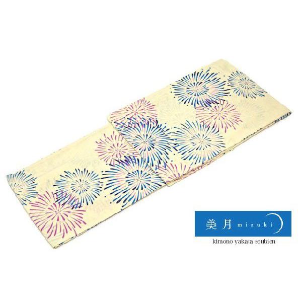 浴衣 レディース 単品 mizuki みずき 美月 クリーム 花火 青 紫 綿麻 女性用 ゆかた
