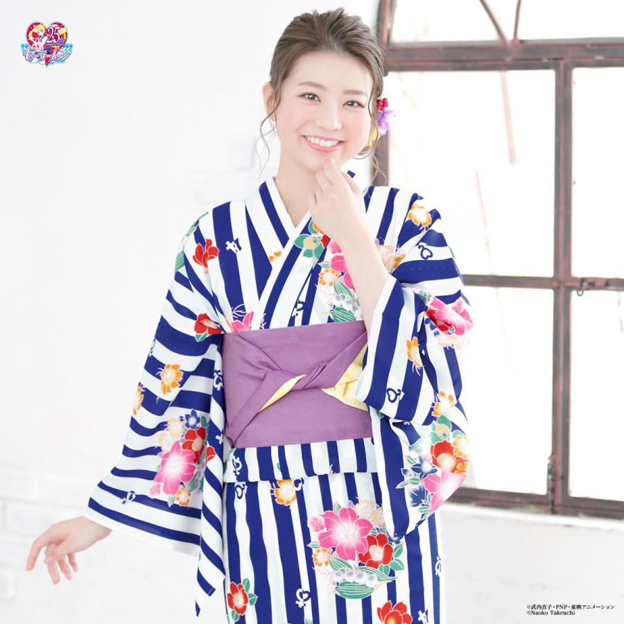 浴衣 レディース 2点セット 美少女戦士セーラームーン 京都丸紅 セーラー５戦士柄 守護星マーク 紺色系 花柄 縞 Sailor Moon フリー 送料無料 Moon Yuset002 5336 きもの館 創美苑 通販 Yahoo ショッピング