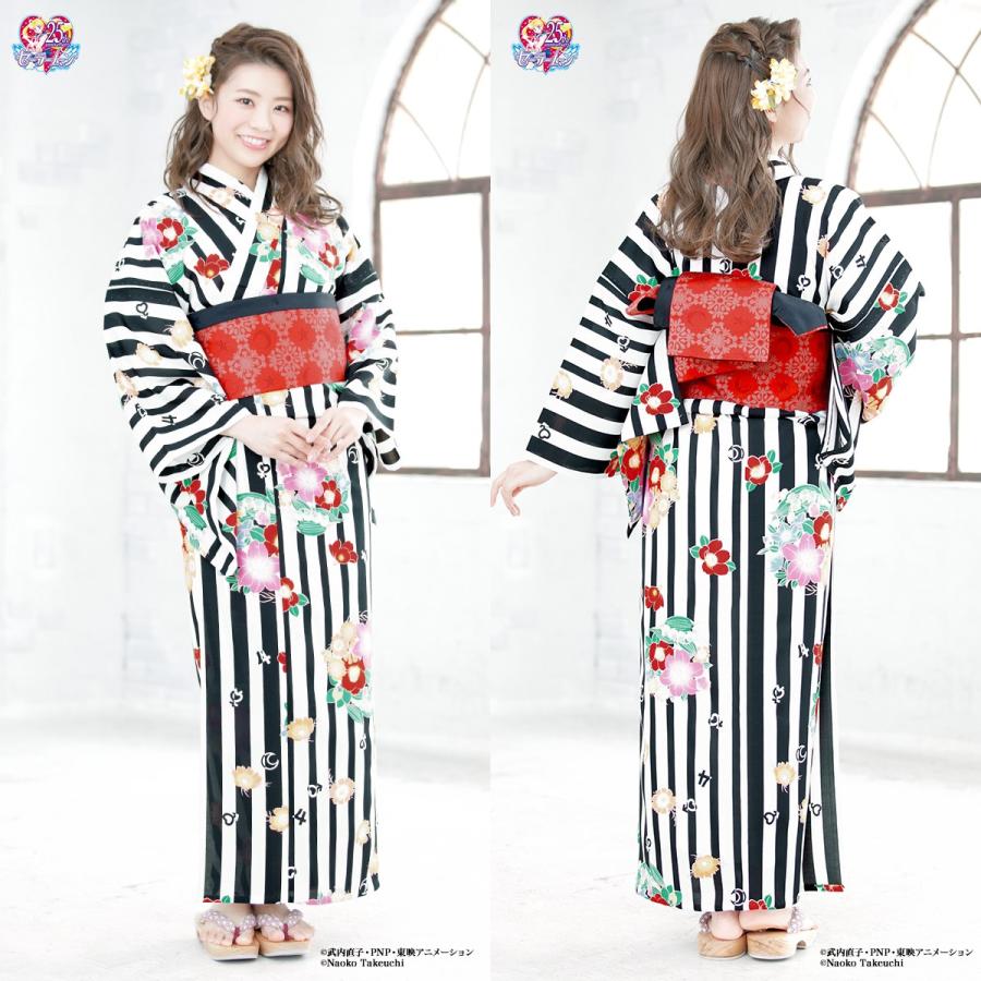 浴衣2点セット　美少女戦士セーラームーン 京都丸紅５戦士柄 守護星マーク SOUBIEN 浴衣 レディース 2点セット 美少女戦士セーラームーン