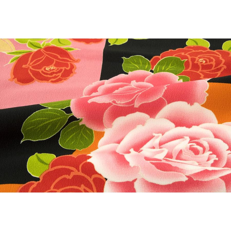 袴用二尺袖着物 カラフル 赤 レッド ピンク 橙 薔薇 バラ 花 小振袖 袴用 卒業式 謝恩会 販売 仕立て上がり SOUBIEN（創美苑） 袴用二尺袖着物 カラフル 赤 レッド ピンク 橙 薔薇