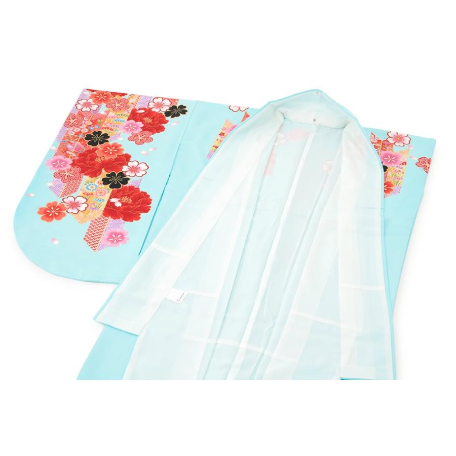 SOUBIEN（創美苑） 袴用二尺袖着物 水色 ブルー 赤 レッド 牡丹 梅 桜