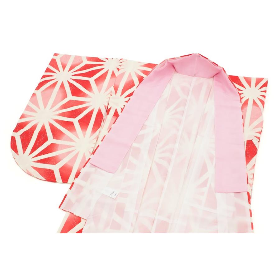 SOUBIEN（創美苑） 袴用二尺袖着物 赤橙 レッドオレンジ 白 麻の葉