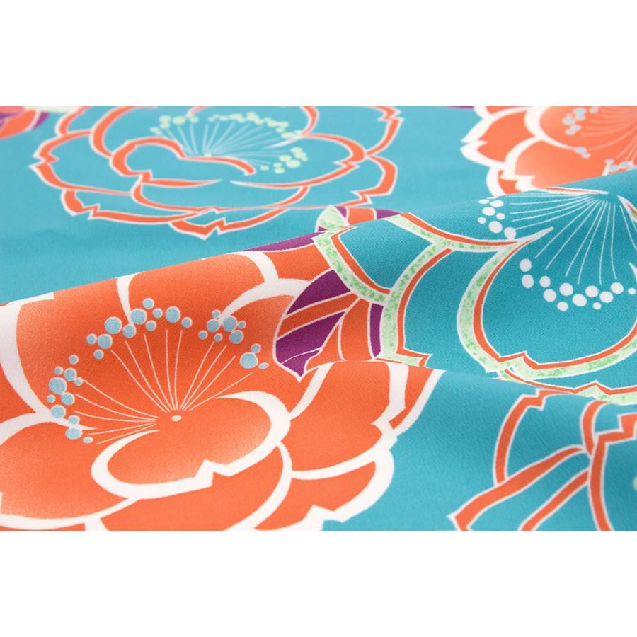 SOUBIEN（創美苑） 袴用二尺袖着物 水色 ブルー オレンジ 桜 花 ポップ