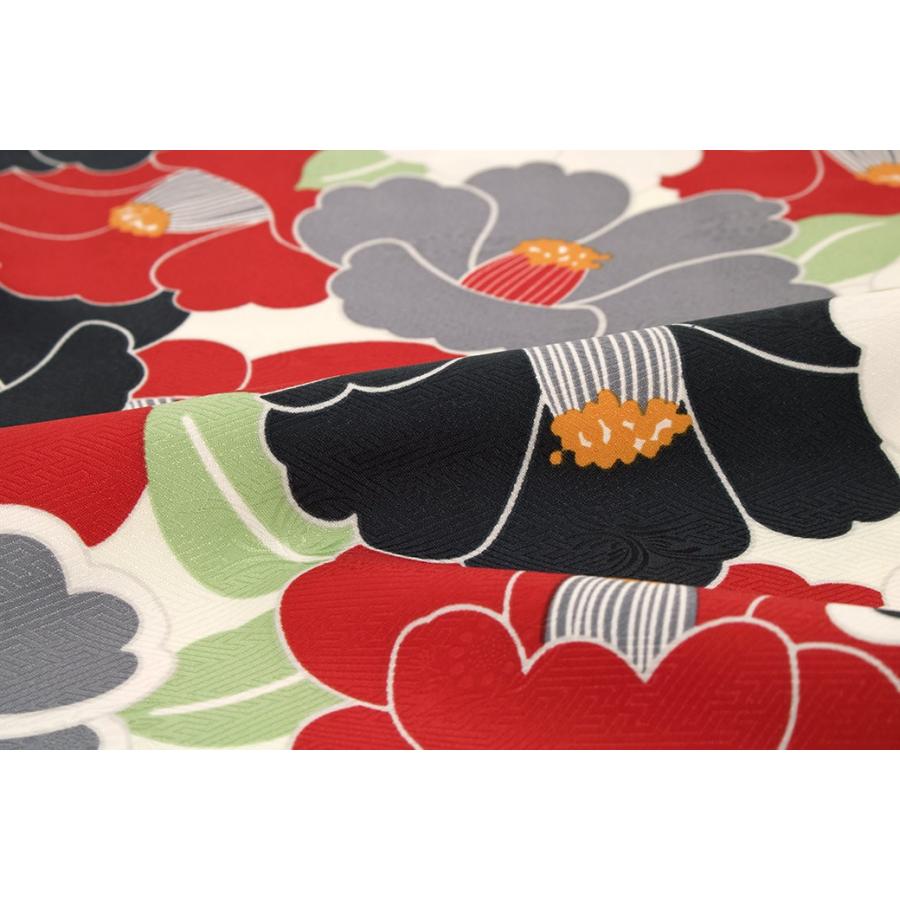 SOUBIEN（創美苑） 袴用二尺袖着物 黒 赤 椿つくし 花 菊紗綾形 レトロ