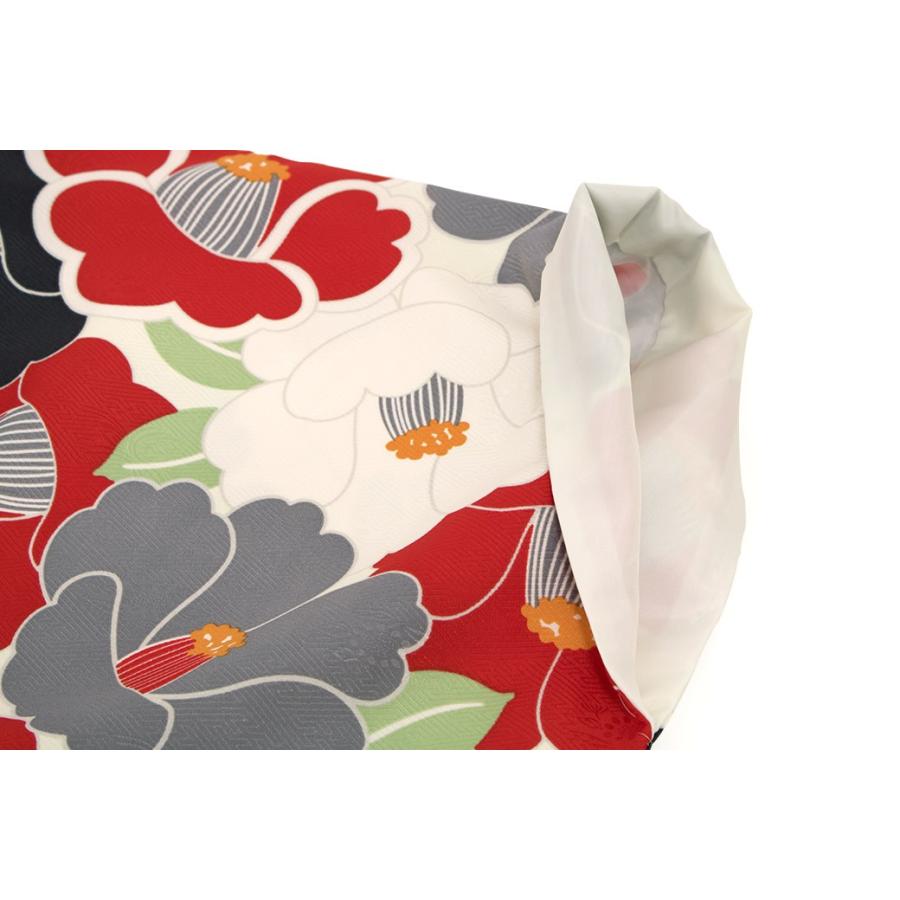 SOUBIEN（創美苑） 袴用二尺袖着物 黒 赤 椿つくし 花 菊紗綾形 レトロ