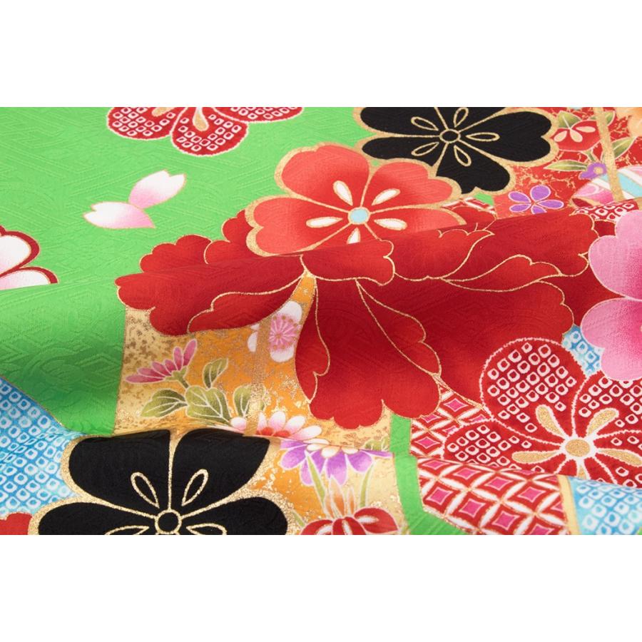 袴用二尺袖着物 緑系 グリーン 牡丹 梅 桜 花 絵羽柄 小振袖 卒業式 女性 レディース 仕立て上がり SOUBIEN（創美苑） 袴用二尺袖着物 緑系 グリーン 牡丹 梅 桜 花 絵羽