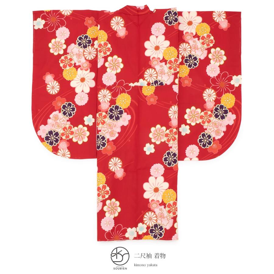 目玉 送料無料 袴用着物 二尺袖着物 単品 赤 レッド 桜 ひねり菊 花 雪輪 流水 レトロモダン 小紋柄 小振袖 卒業式 謝恩会 女性 レディース 仕立て上がり スペシャルset価格 Newmatic Ae