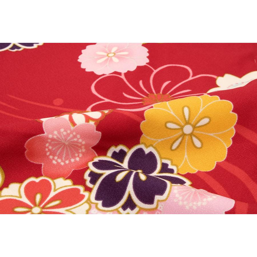 目玉 送料無料 袴用着物 二尺袖着物 単品 赤 レッド 桜 ひねり菊 花 雪輪 流水 レトロモダン 小紋柄 小振袖 卒業式 謝恩会 女性 レディース 仕立て上がり スペシャルset価格 Newmatic Ae