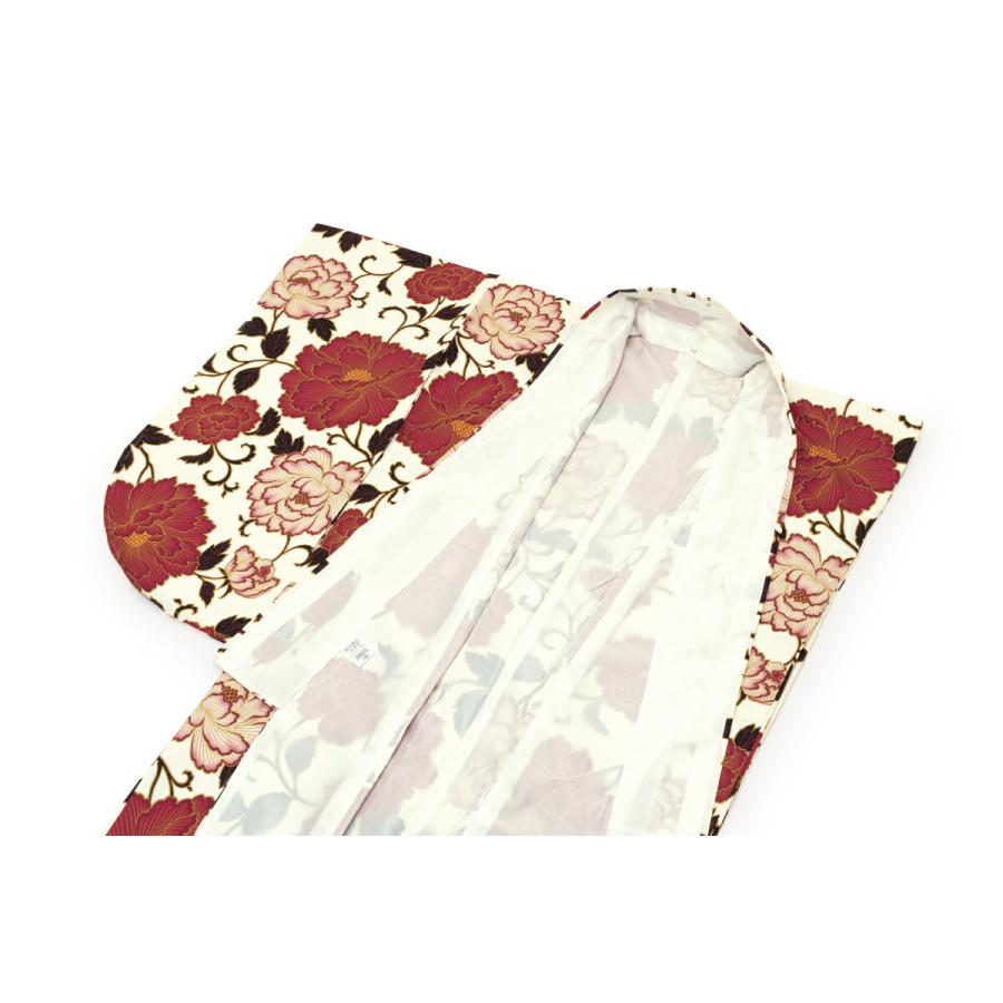 SOUBIEN 袴用二尺袖着物 単品 アイボリー 白系 赤 牡丹 花唐草