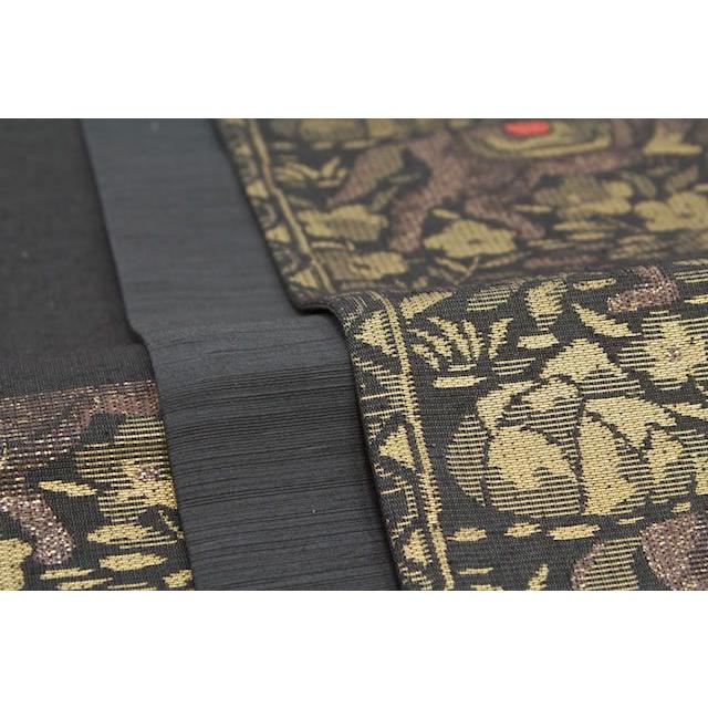 袋帯 未仕立て 黒 馬 草花 京都西陣織 絹 焼箔紬 佐々木染織 証紙