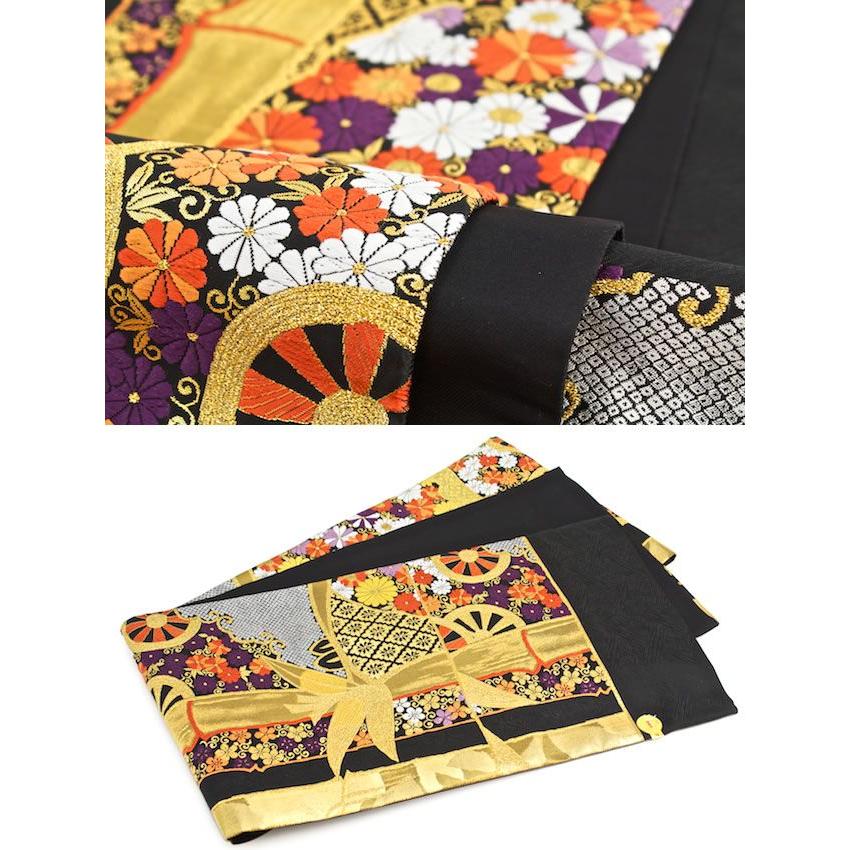 袋帯 振袖用 未仕立て 黒 金 竹 菊 花 伊豆蔵(いづくら)織物 袋帯 振袖用 未仕立て 黒 金 竹 菊 花 伊豆蔵(いづくら)織物