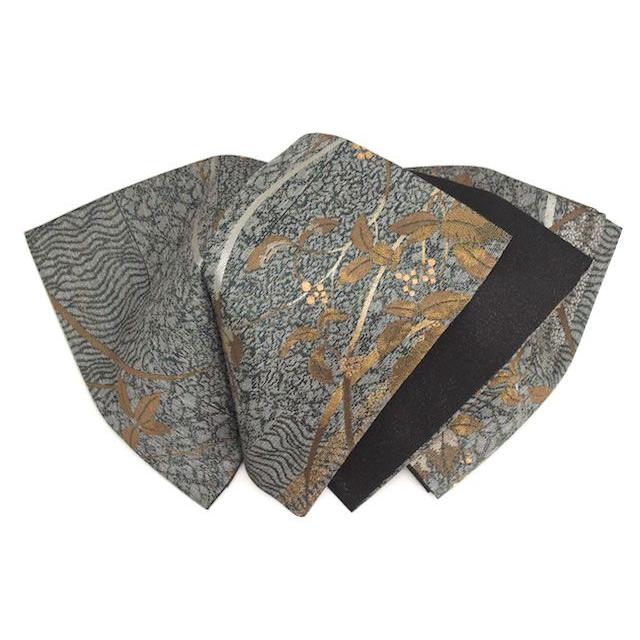 未仕立て】袋帯 京都西陣織物 灰色 グレー 波目文様 葦 全通柄 酒井守