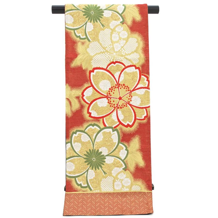 未仕立て】袋帯 振袖用 赤 レッド 金色 ゴールド 桜 花 京都西陣織