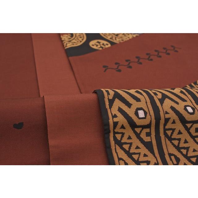 袋帯 未仕立て 濃赤 臙脂色 騎馬 唐花 正絹 六通柄 京都西陣織 1403