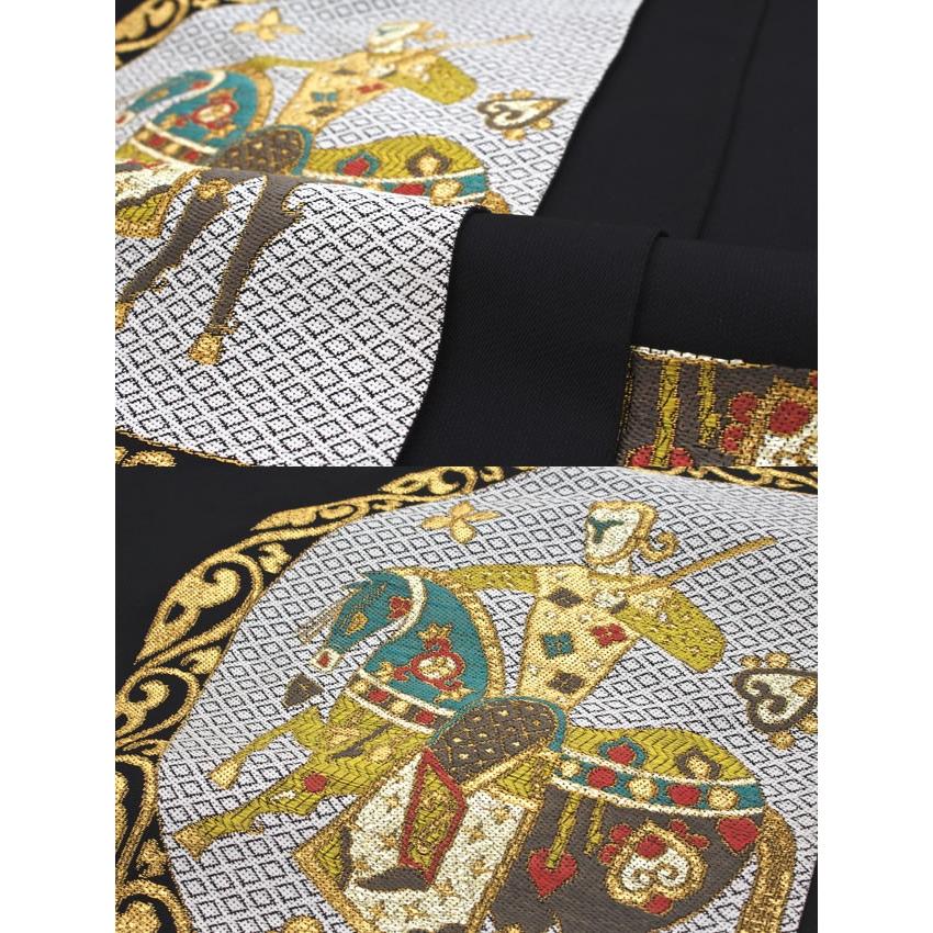 袋帯 未仕立て 黒 ブラック 西洋風 騎士 唐草 絹 六通柄 京都西陣織