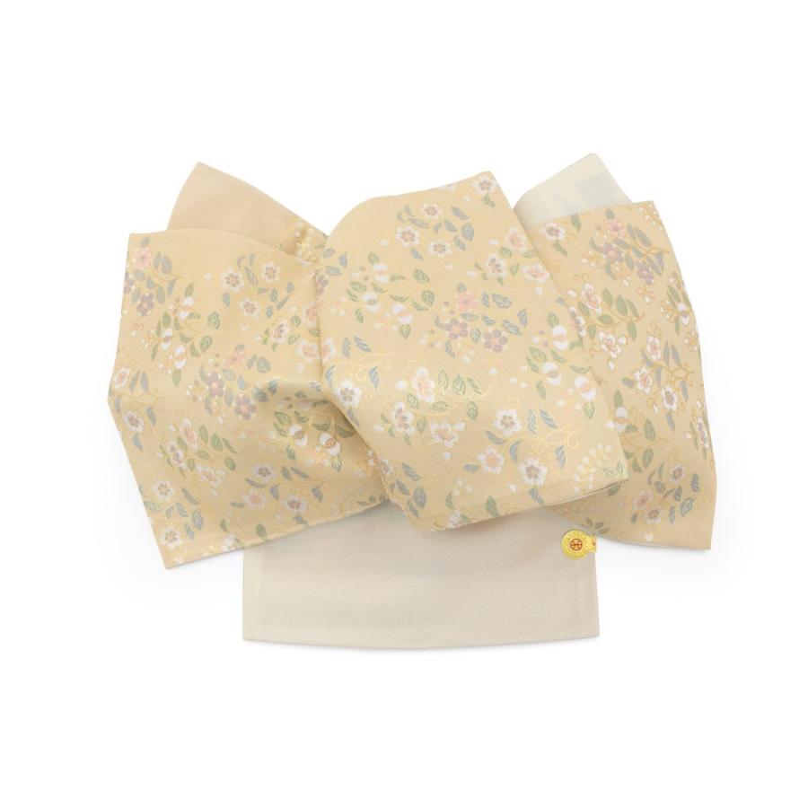 未仕立て】袋帯 訪問着 薄黄色 クリームイエロー 水色 緑 名物裂 唐花