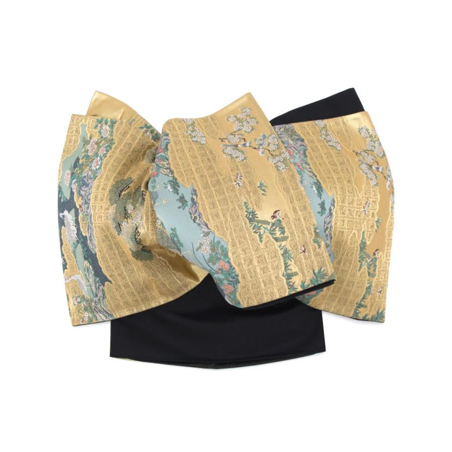 袋帯 訪問着 未仕立て 金色 ゴールド 本金箔 吉祥 松 孔雀 竹 絹 六通