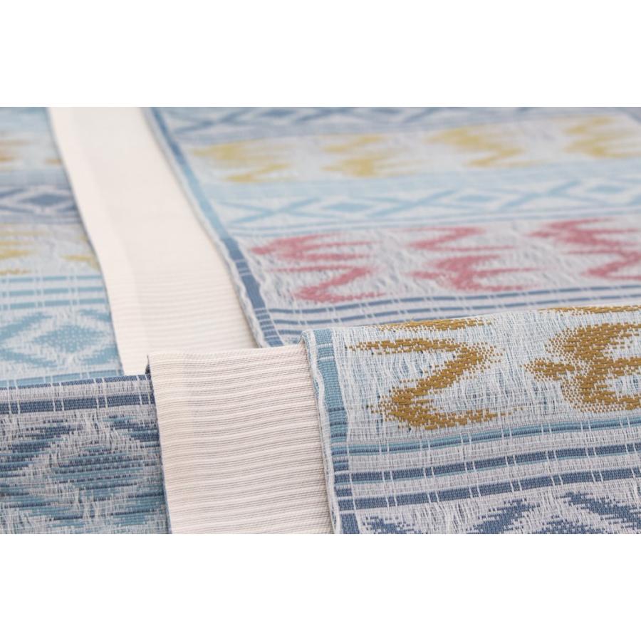 未仕立て】 袋帯 灰青 ブルー グレー 業平菱 燕 波文 すくい織 絹 京都