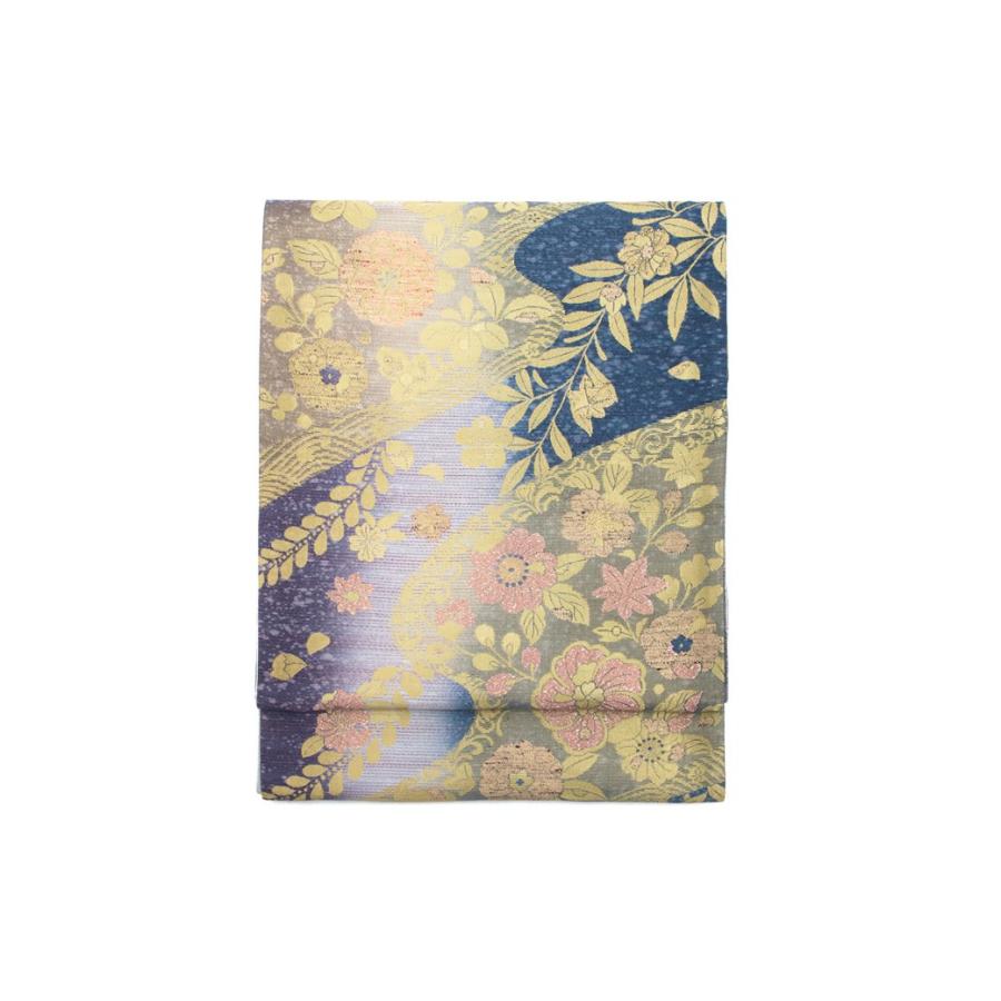 未仕立て】袋帯 振袖用 紺色 ネイビー 青紫色 金色 未仕立て】袋帯 振袖用 紺色 ネイビー 青紫色 金色