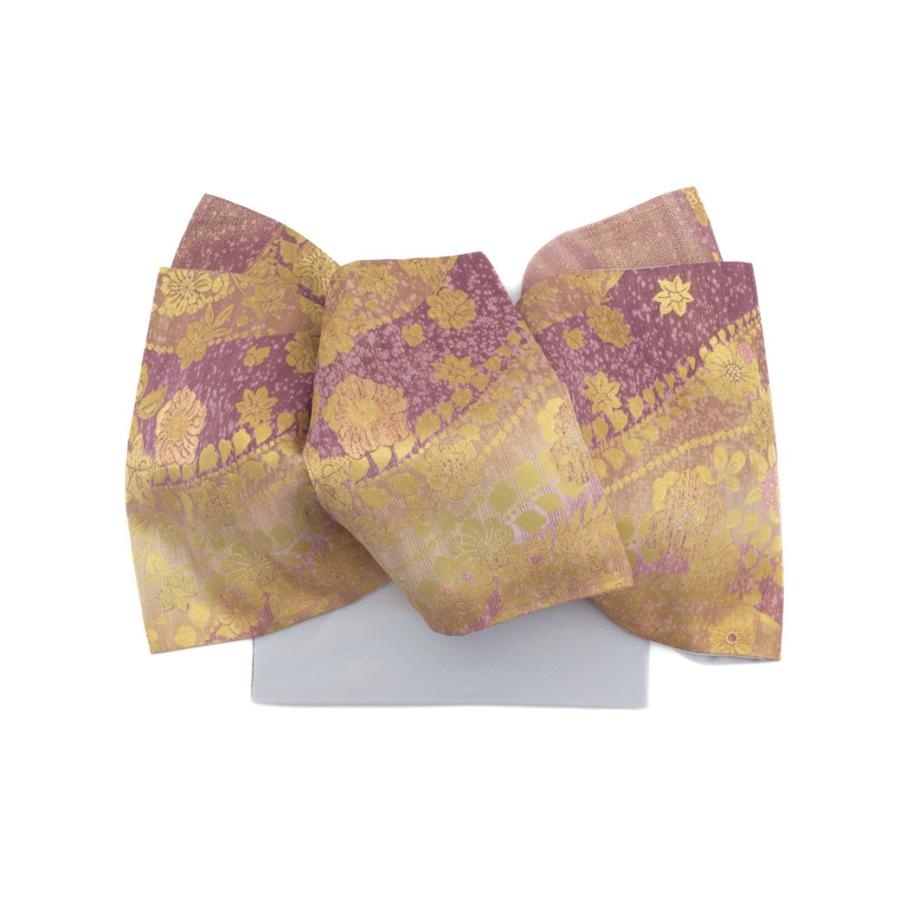 未仕立て】袋帯 振袖用 赤紫色 パープル 金色 ゴールド グラデーション