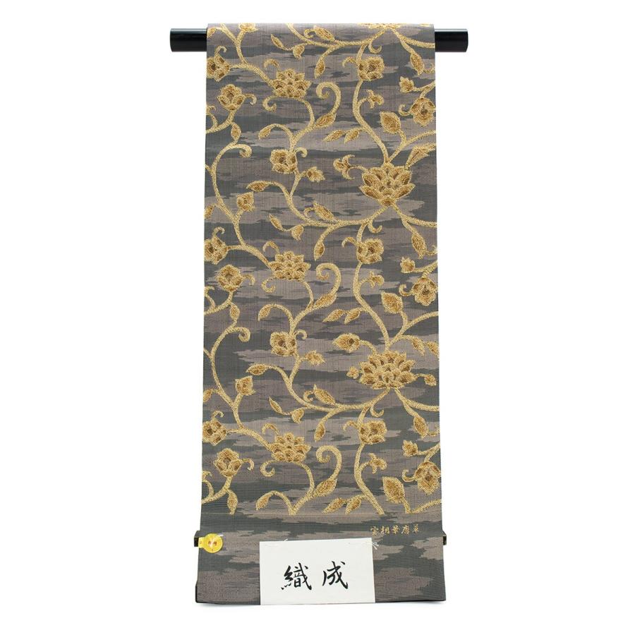 袋帯 留袖用 訪問着 未仕立て 織匠小平謹製 灰茶色 グレージュ 金色 霞  