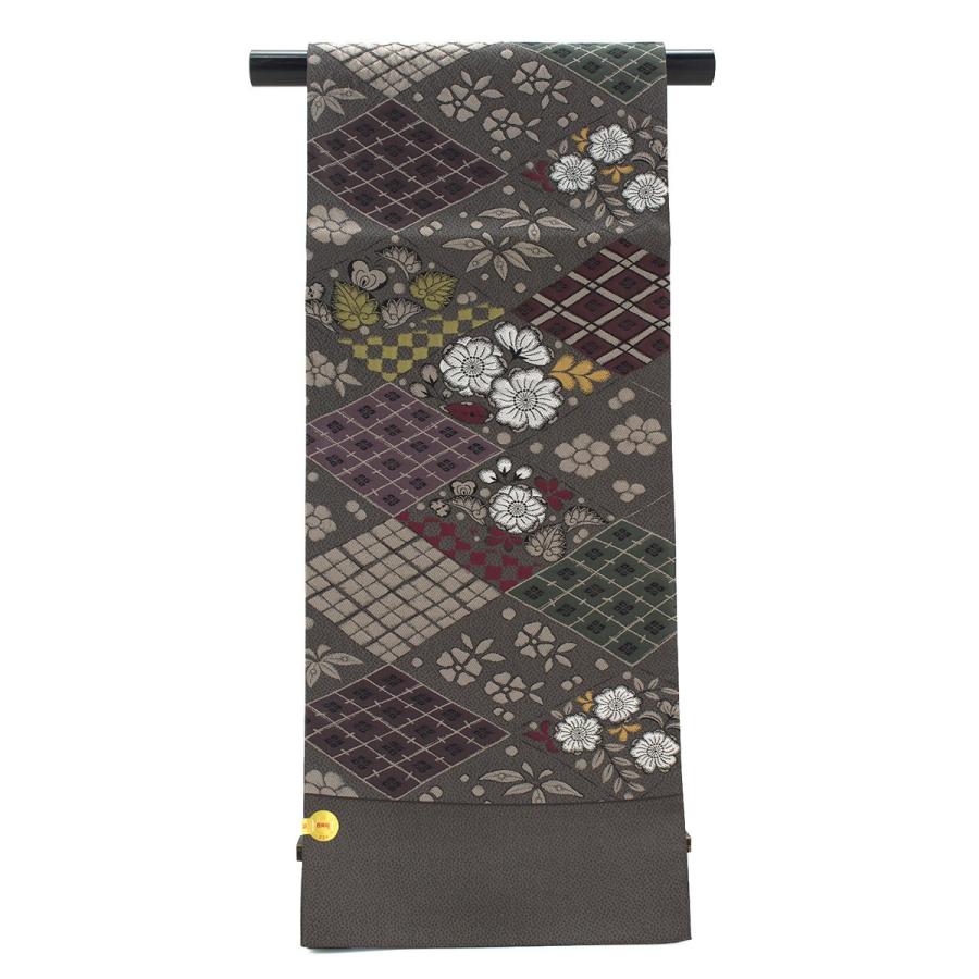 未仕立て】袋帯 訪問着 灰色 グレー 菊 桜 梅 葵 唐花 菱文 辻ヶ花 
