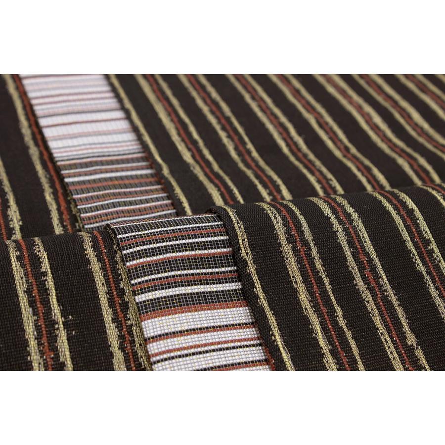 未仕立て】袋帯 黒 ブラック 赤 花唐草 縞 江戸更紗 切嵌工芸 両面 創作