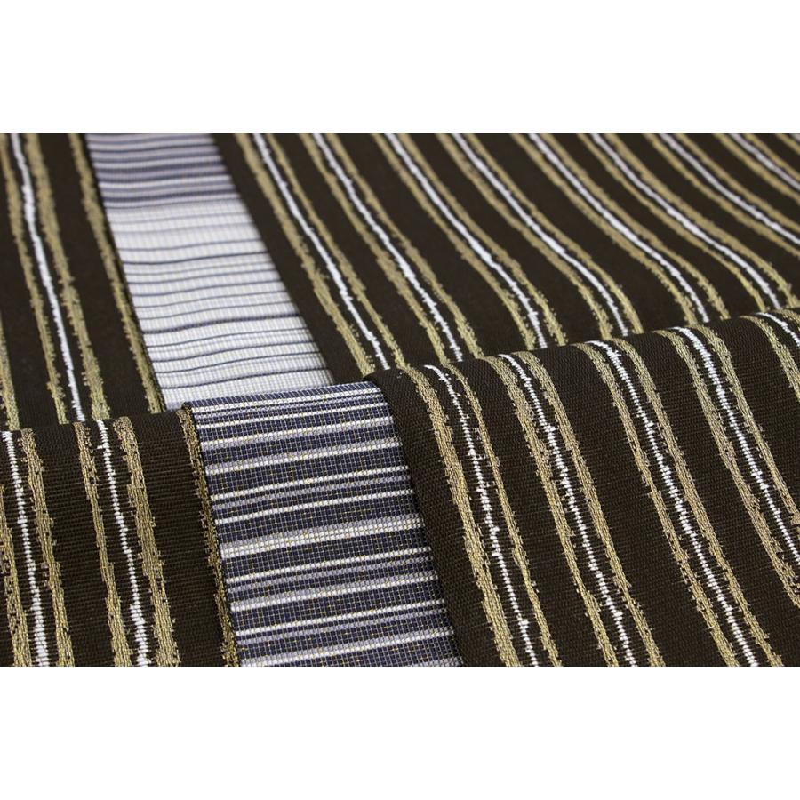 未仕立て】袋帯 黒 ブラック 金色 花唐草 縞 江戸更紗 切嵌工芸 両面