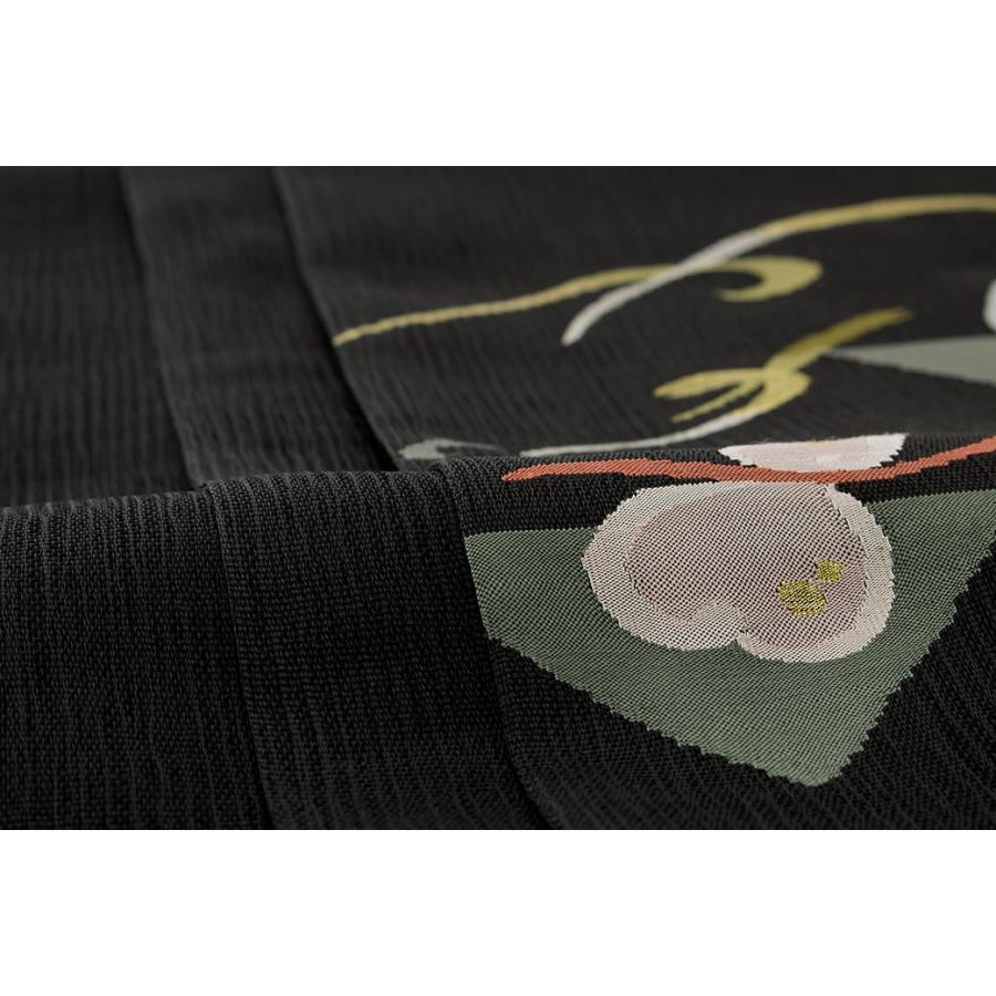 未仕立て】袋帯 黒 ブラック 流水 瓢箪 綴織 正絹 お太鼓柄 カジュアル