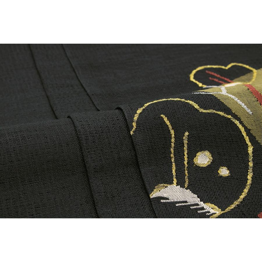 未仕立て】袋帯 黒 ブラック 流水 花 花びら 綴織 正絹 お太鼓柄