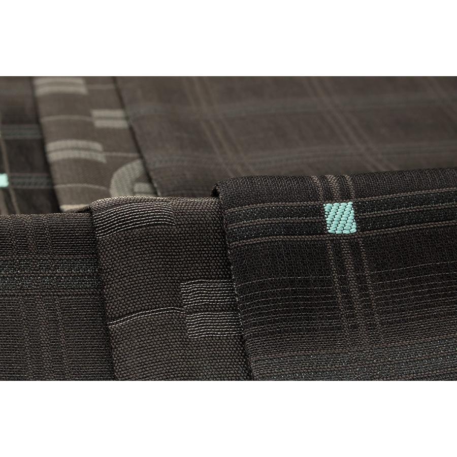 未仕立て】袋帯 弥栄織物 黒 ブラック 濃灰色 水色 縞 格子 正絹 京都