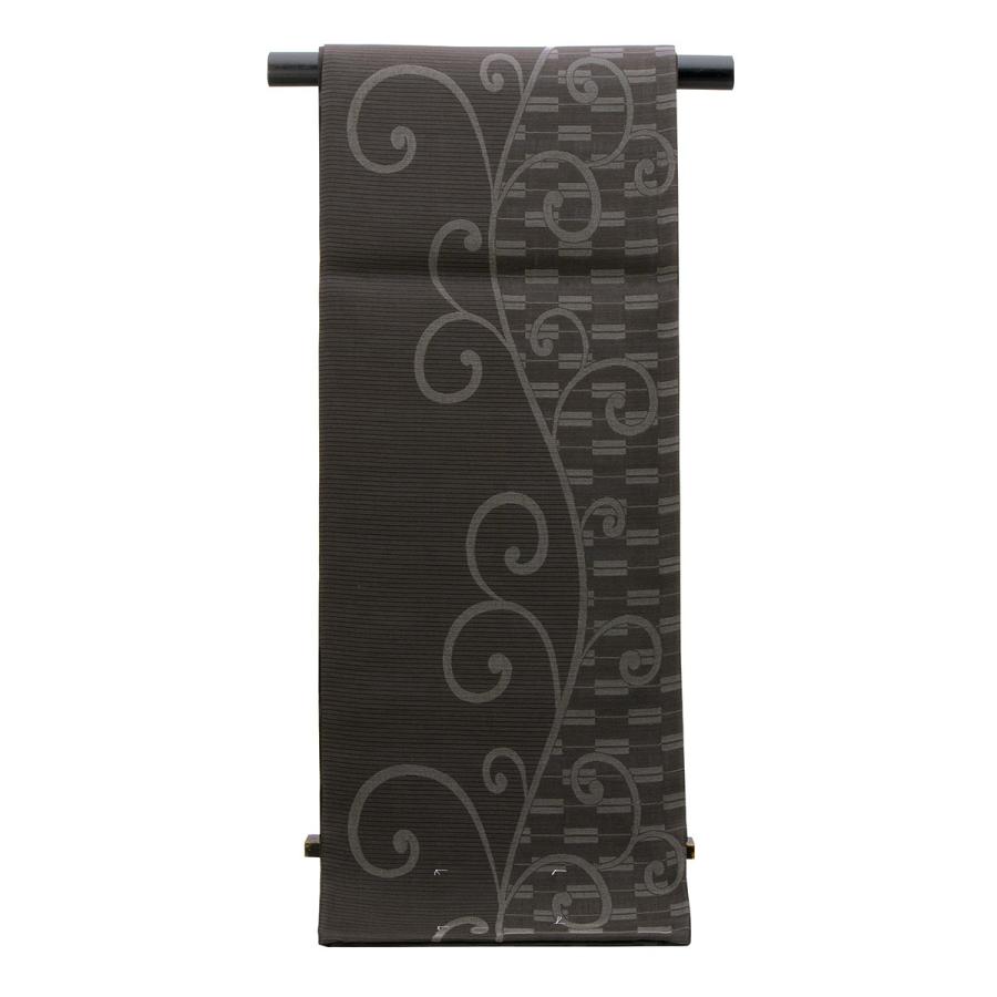 未仕立て】袋帯 弥栄織物 黒 ブラック 濃灰色 水色 格子 チェック 正絹