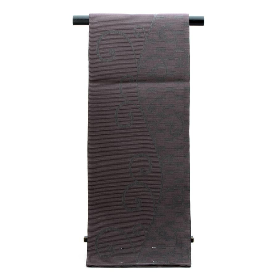 未仕立て】袋帯 弥栄織物 灰紫色 グレー 黒 赤紫色 格子 チェック 正絹